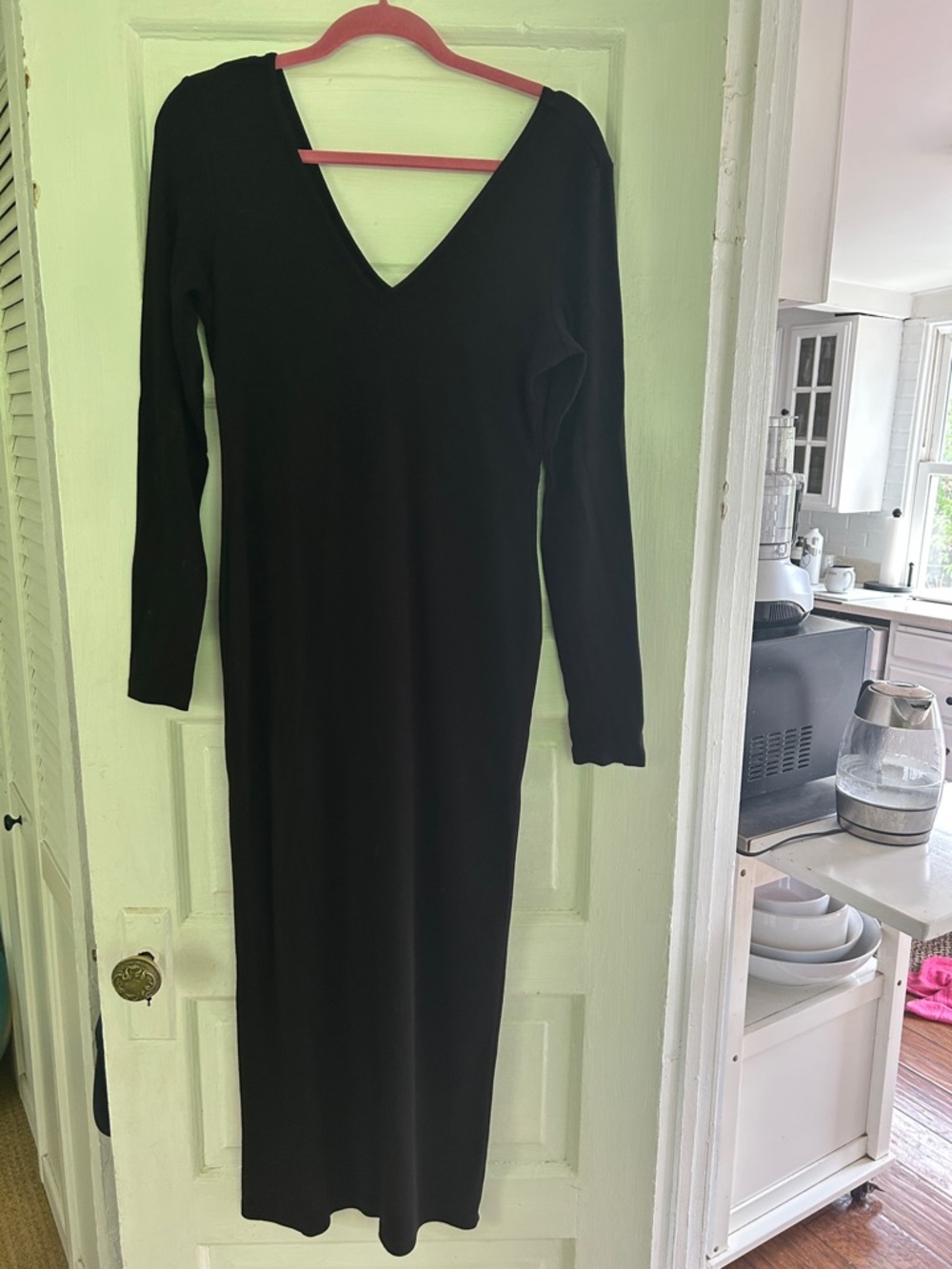 Marine Layer Black Long Sleeve V-Neck Maxi Dress